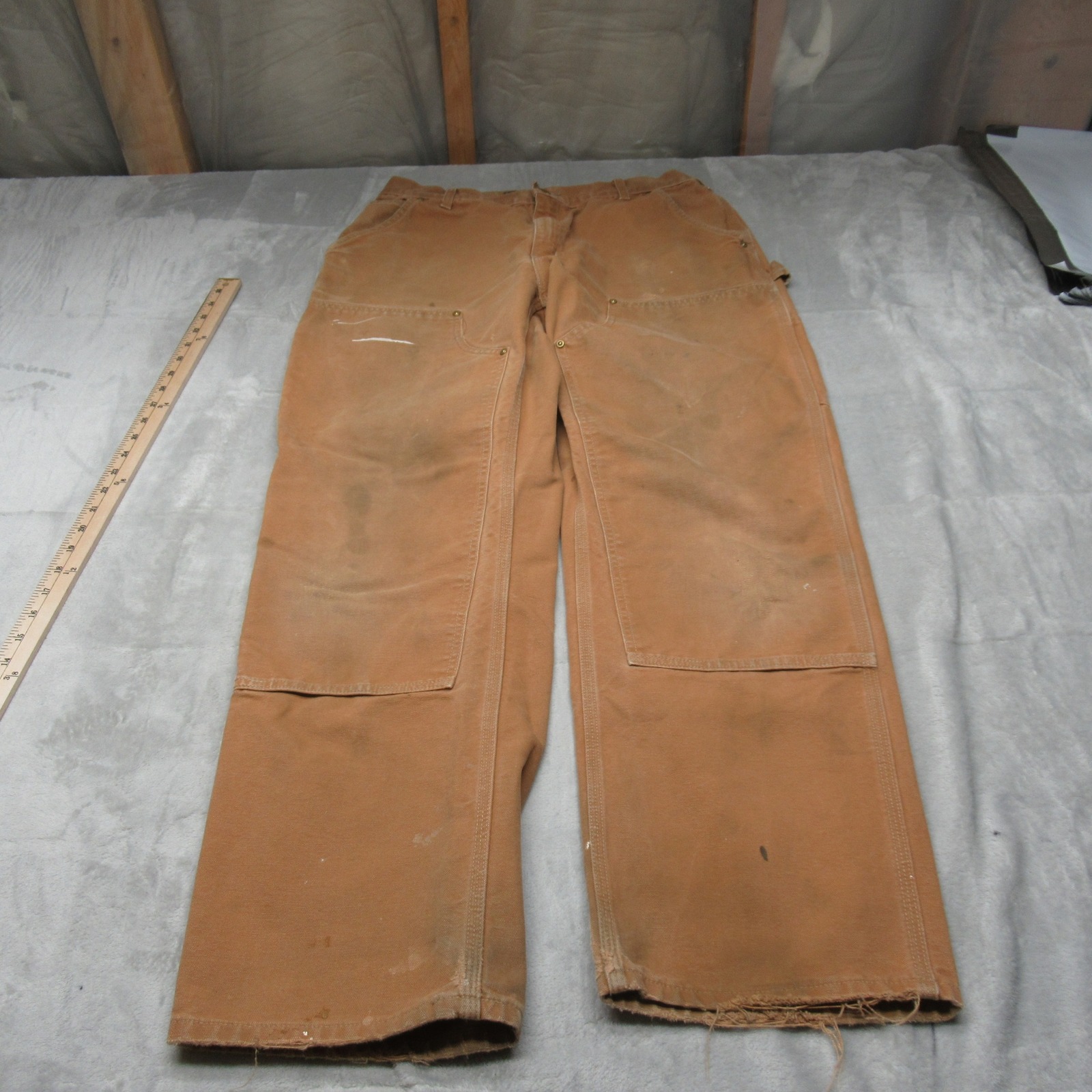 Carhartt Pants Mens 33x29 Brown Canvas Duck Loose Fit Double Knee Work Usa Read